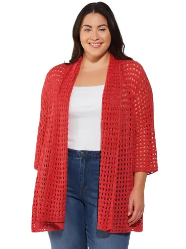 Jessica London Plus Size 22/24 Cardigan Pink Open Knit Sweater Shrug Duster 161