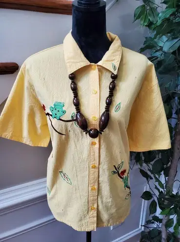 Brooks Vintage Bobbie  Yellow Cotton Half Sleeve Collared Buttons Down Shirt XL