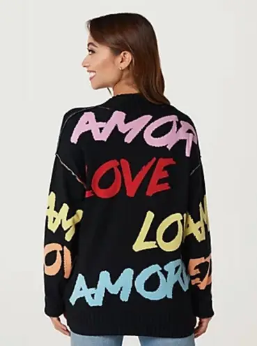 Peace Love World NWOT  Snap-Front "Love" Jacquard Sweater size large