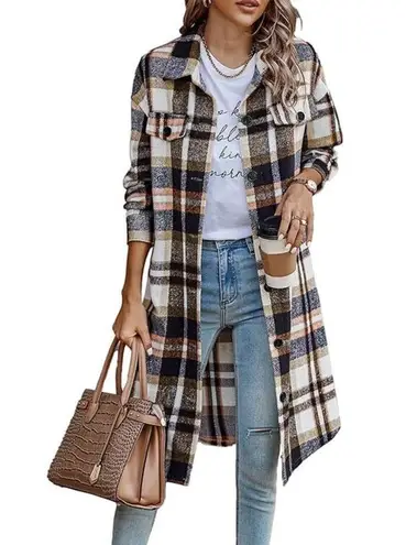 PRETTYGARDEN Plaid Longline Shacket in Gray/Red, Size S