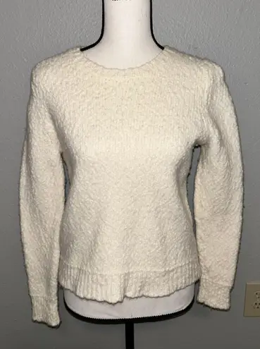 Vintage Outdoor Winter Thick Knit Textured Off White Chunky Long Sleeve Sweater Tan