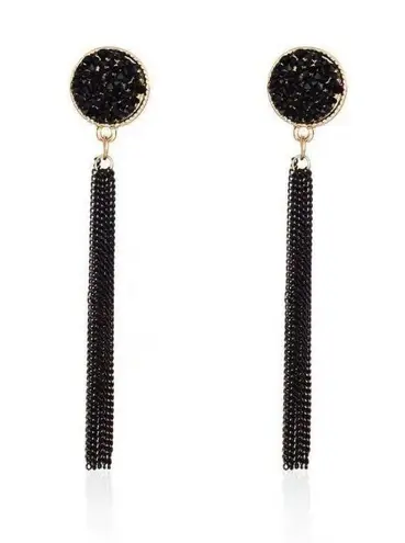 Women's Long Metal Chain Tassel Dangle Drop Earrings Black