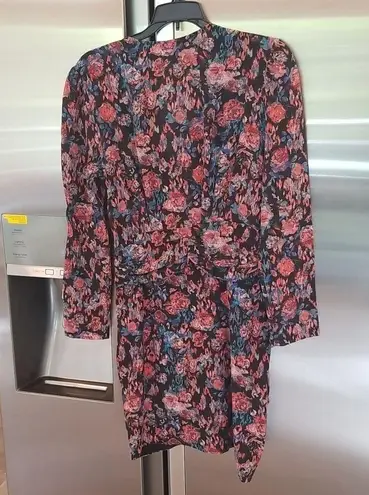 IRO ππ Floral Fling Sheath Dress ~ 100% Silk Print 38 Ruched Draped Long Sleeve