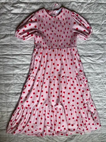 Petal and Pup Pink & Red Polka Dot Gasal Smocked Tiered Maxi Dress - Women's 10