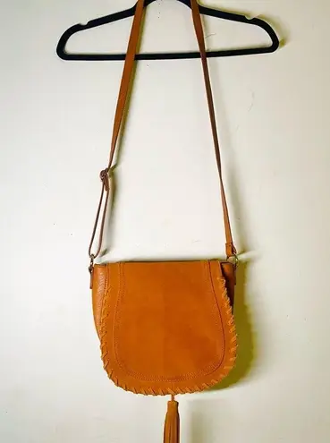 INC International Concepts Willow cognac leather crossbody hippie saddle bag Brown