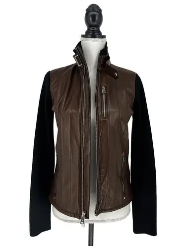 Ralph Lauren  Black Label Leather & Cashmere Color block Moto Jacket