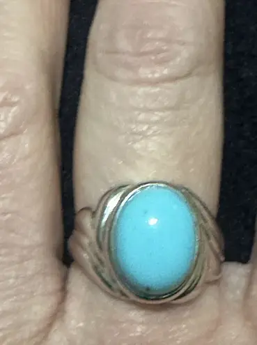 Sterling Silver Natural High Dome Round Turquoise Ring Size 9 Blue