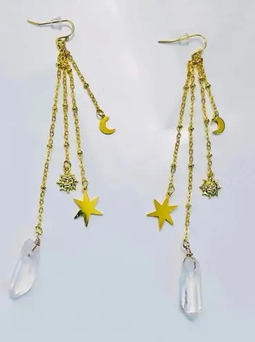 Anthropologie Celestial Galaxy Long Quartz Earrings 