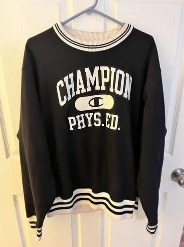 Champion  Phys. Ed. Reverse Weave Black and White Collegiate Crewneck Sweatshirt