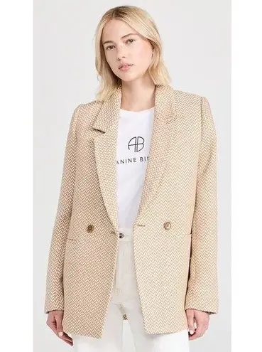 ANINE BING ππ Tweed Double Breasted Fishbone Blazer ~ Tan & Cream Medium