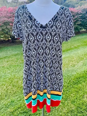 Rafaella Petite Dress Black and White design with yellow, green and red stripes