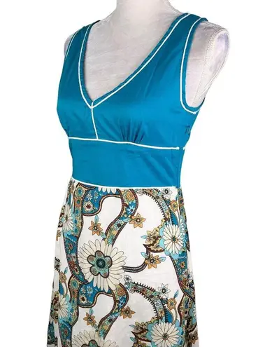 Chaudry Dress Medium Lightweight Summer Midi Sleeveless Dress Teal Floral New