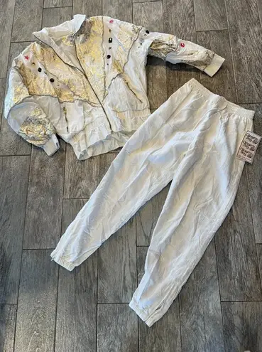 Clipper Bay Windbreaker Jacket Pants Nylon 90s NWT Small Retro 80s Vintage Y2K White