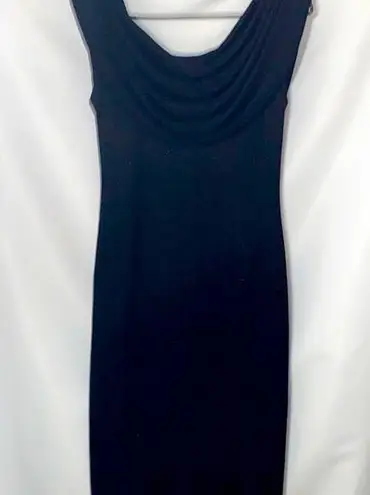 Alex Evenings SIZE 4 BLACK SILVER GLITTERY Sheath Dress w/ DRAPE Cowl Neck