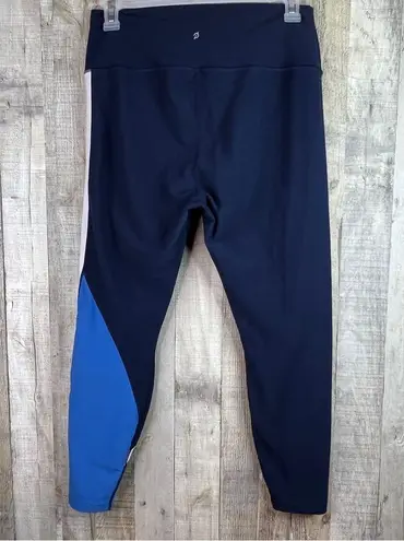 Peloton SZ XXL Cropped Leggings Navy Blue/Blue/White w/Yellow Together We Go Far