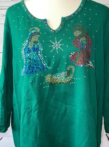 Quacker Factory NWOT Nativity Shirt Plus Size 1X Rhinestones Ugly Christmas top - Image 1
