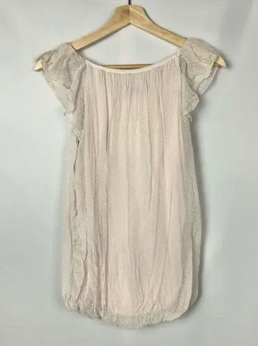 Luisa Ricci Light Pink Smocked Bottom Silk Polka Dot Short Sleeve Blouse S