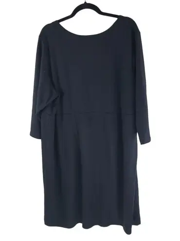 Susan Graver Style Dress Long Sleeve Scoop Neck Pleated Black 2X