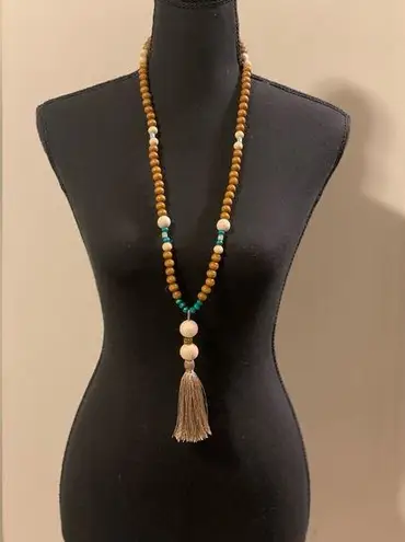 Bohemian beige brown colored with some turquoise beaded Necklaces handmade