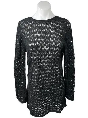 Miss Selfridge Black Crochet Open Back Long Sleeve Beach Cover Up Dress Sz 12-14