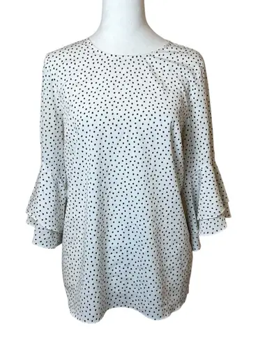 Karl Lagerfeld Top Medium White Black Polka Dot 3/4 Length Tiered Ruffle Sleeve
