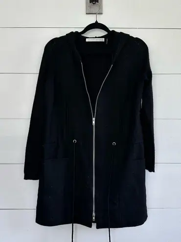 Susana Monaco Women’s Extra Small Black Zip Up Merino Wool Blend Long Line Sweat