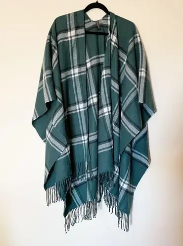 Lane Bryant Green Plaid Fringe Flannel Wrap Poncho