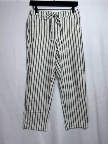 J.Crew Tie Waist Seaside Cropped Navy Stripe Pull On Pants Women's Size S AY652 Blue