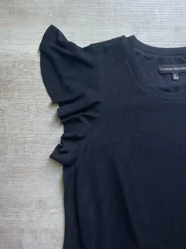 Catherine Malandrino Flutter Sleeves Jersey Black Dress Size M Stretch
