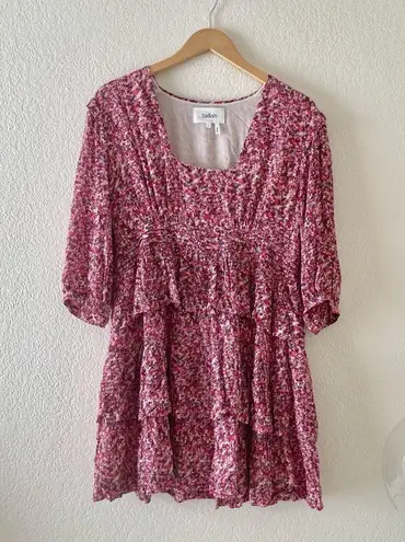 Ba&sh Nina Dress Pink Floral Tiered Ruffle Puff 3/4 sleeves minidress