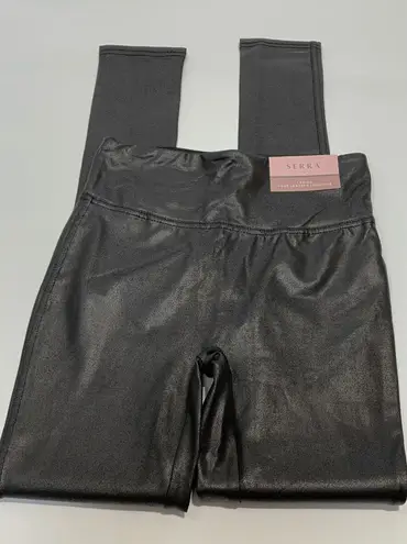 Serra Ladies Faux Leather Tight Fit Black Glossy Leggings Size S NWT