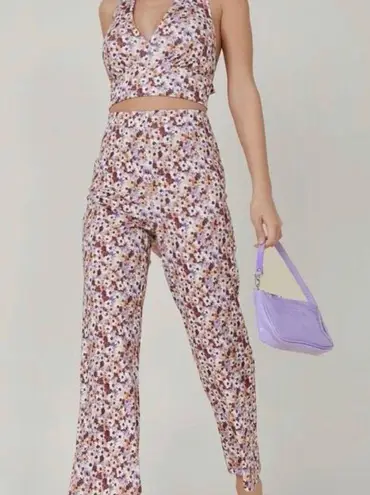 SheIn  Ditsy Floral Cropped Halter Top & Pants Set