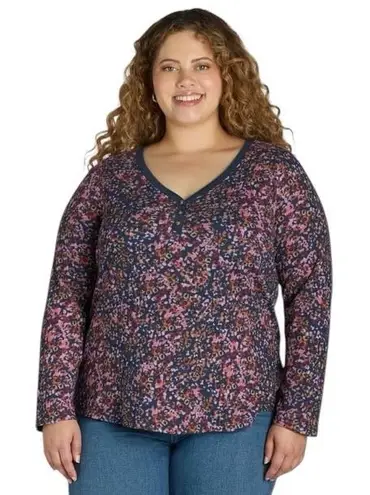 Terra & Sky Terra Sky Plus Sz 4X Top 28W 30W Thermal Waffle Knit Navy Purple Floral 1473 - Image 1