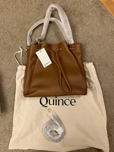 Quince Italian Leather Triple Compartment Bucket Bag in Cognac