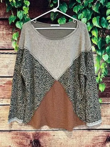 Ces Femme Light Weight Long Sleeve Colorblock Tunic Shirt Scoop Neck Women's XL Gray