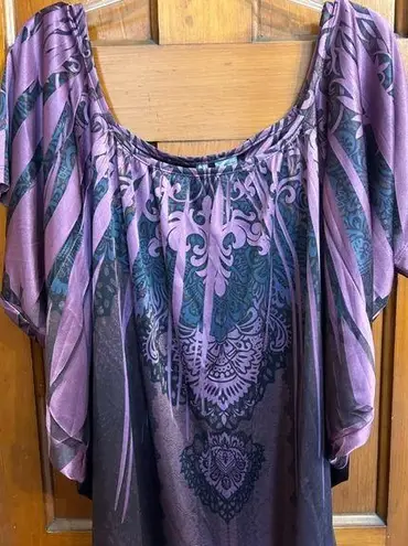 Sami & Jo Unique Vibrant Purple Scoop Neck Blouse with Batwings, Vintage-ish