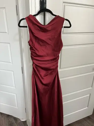 Lulus Lulu’s Effortlessly Sensational Wine Red Satin Black Tie Maxi Dress