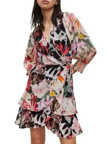 All Saints Ari Leondra Floral Print Mini Wrap Dress