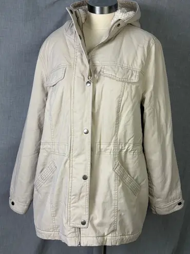 Sebby Ivory Sherpa Lined Hooded Parka Jacket Cinched Waist Cozy Winter XL