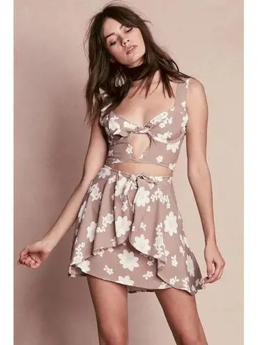 For Love Lemon Womens Skirt Beige Sweet Jane Floral Wrap Mini Cottagecore Large Brown