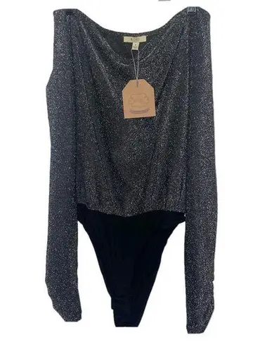 Kori NWT Bodysuit Women Small Metallic Lurex Knit Long Sleeve Sparkly Black NYE