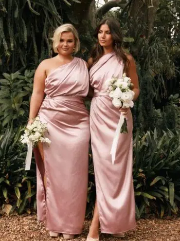 Petal and Pup  Nadia One Shoulder Dusty Rose Pink Satin Maxi Dress 12