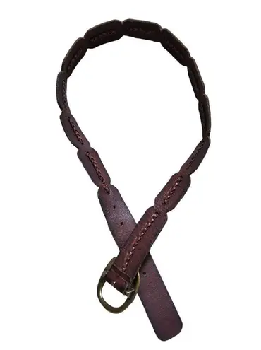 VTG Belt Braided Linked Leather Hippy Boho Hand Tooled Flowers Brass Buckle 37” Brown