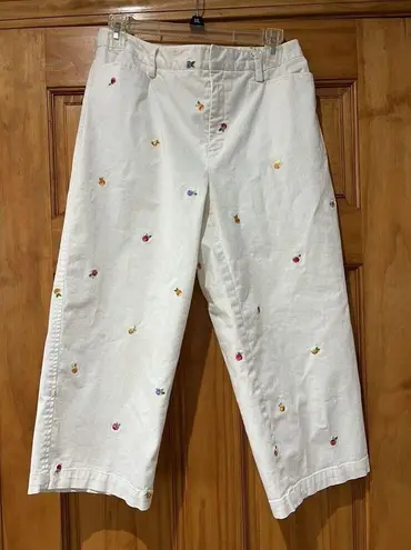 Rafaella White With Embroidered Flower Pants Slack Cotton Stretch