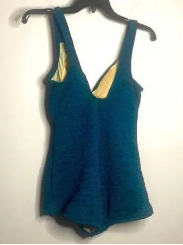 Vintage Teal One Piece Flattering Tankini Style Swimsuit Bathing Suit Size 10