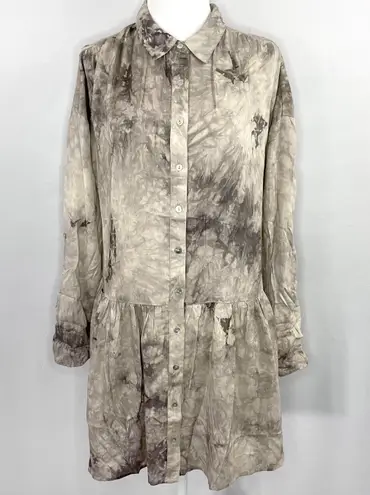 Lovestitch New Tie Dye Drop Waist Mini Dress Button Down Tunic Top Cement