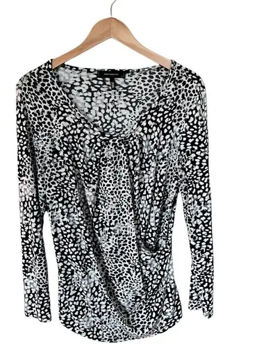 Robert Rodriguez Faux Wrap Blouse Animal Print White Black Long Sleeve Large EUC
