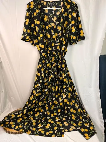 BloomChic Citrus Lemons Print Belted Surplice Neck Split Dress Size 18