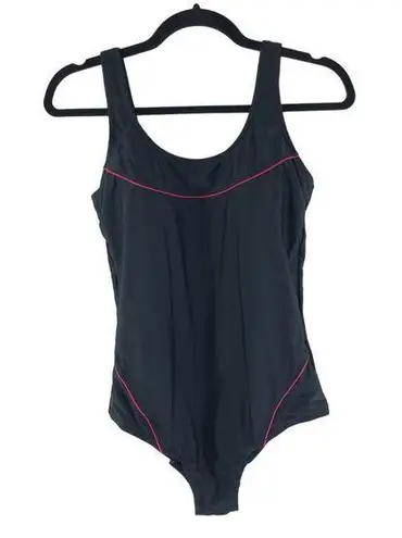 Catalina One Piece Swimsuit Shelf Bra Molded Cups Black Red Trim L