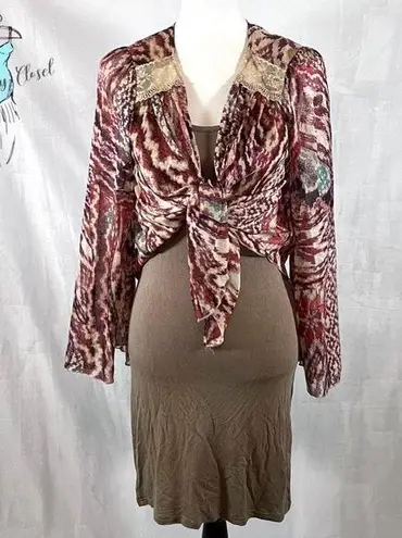 Mocha bodycon dress with cropped tie front flare sleeve top size small